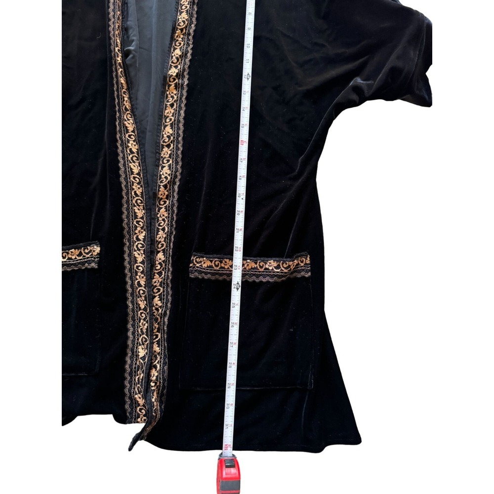 Silverado Black Velvet Kimono Jacket Gold Embroidered Boho Cardigan  L‎ j2 - Picture 8 of 8